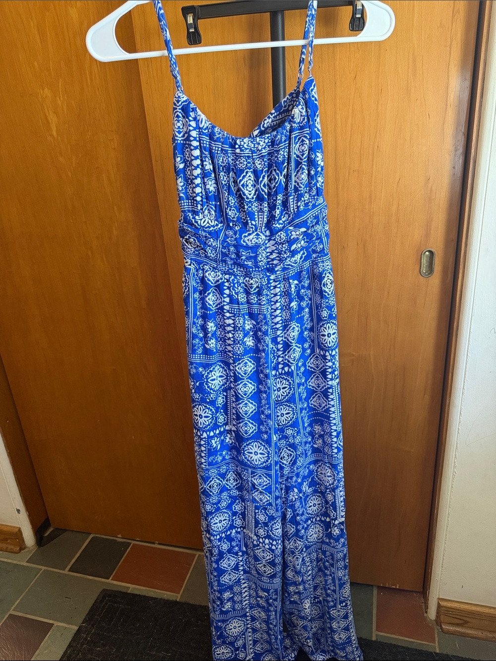 Lulu's Blue & White Printed Jumpsuit Romper